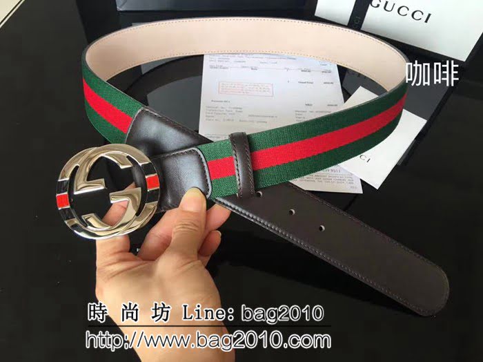 古馳CUCCI 紅綠織布頭層牛皮接頭尾 配純銅扣 百搭休閒款男士皮帶 GHG1182